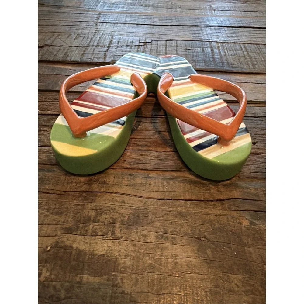 Longaberger Sunny Day Pottery Decorative Weighted Flip Flops-2014